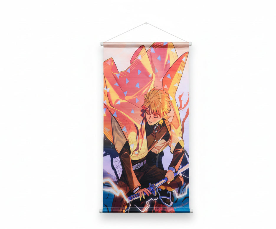 Agatsuma Zenitsu Anime Demon Slayer Hanging Scrolls Home Decor Wall Hanging Artwork Anime Canvas