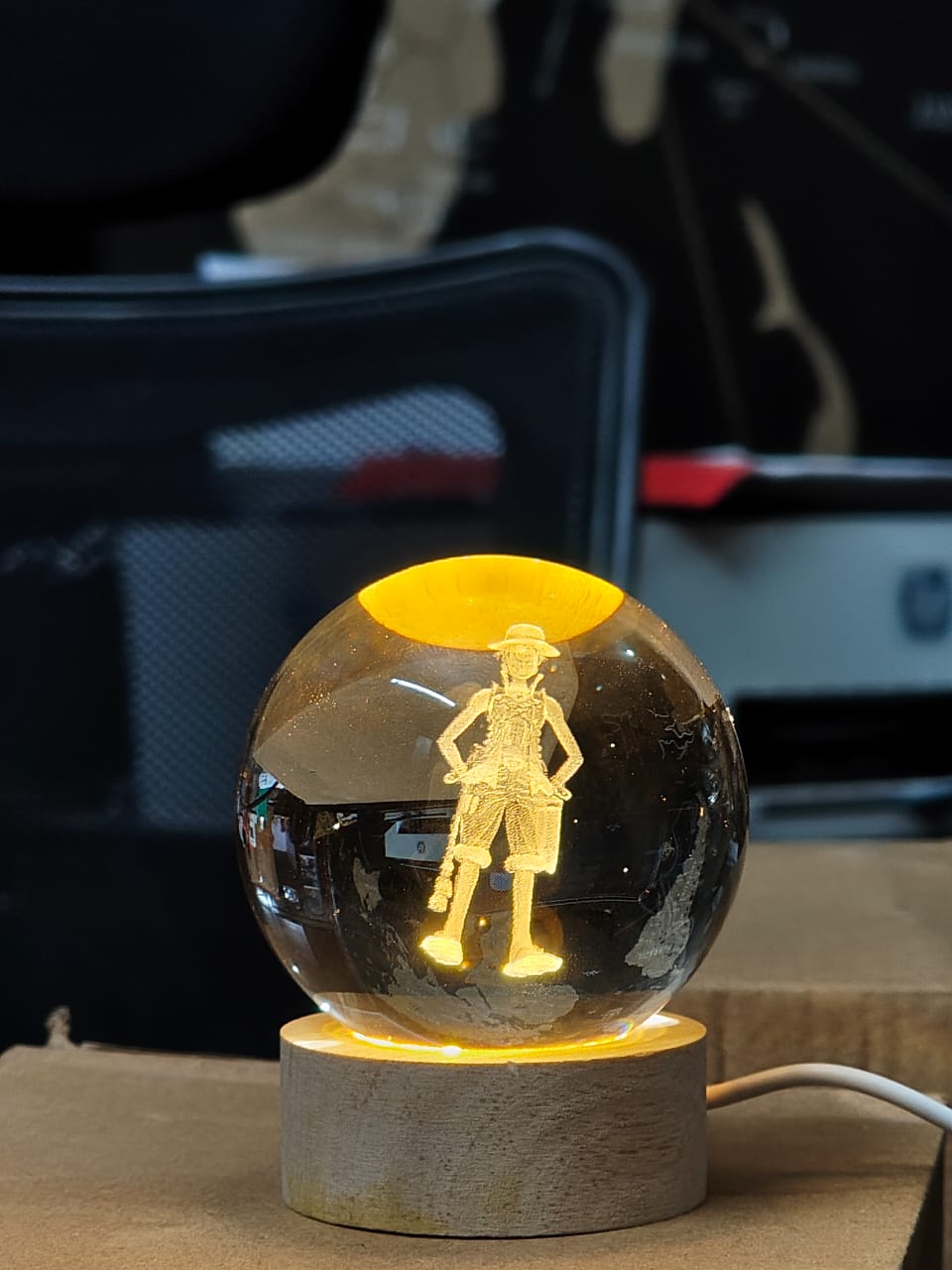 Luffy One Piece 3D Crystal Ball Lamp Night Light - LED Decorative, Home Decor, Birthday Gift for Kids & Anime Lovers