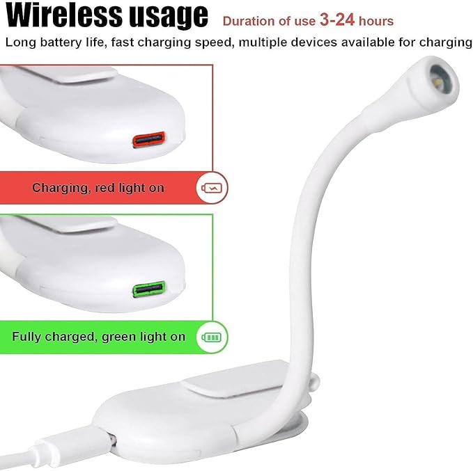 Mini Clip-On Reading Lamp – USB Rechargeable, Eye-Caring Night Light with 3 Light Modes, Special Folding Design, Perfect for Students (White)