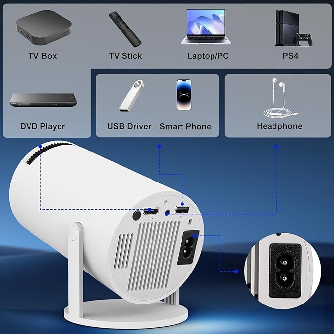 Portable Mini Projector, 4K 1080P Full HD Projector, Support Video Projector, WiFi 5G BT 5.0, Cinema Projector 180° Can Be Rotated, Android 11, Compatible with TV Stick/Windows/iOS/Android for Kids and Adults.