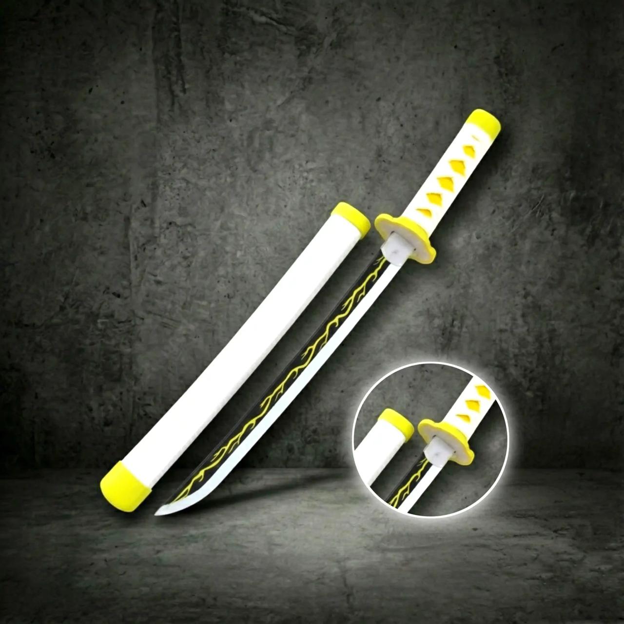 Zenitsu Agatsuma Wooden Katana 42cm with Stand (Demon Slayer)