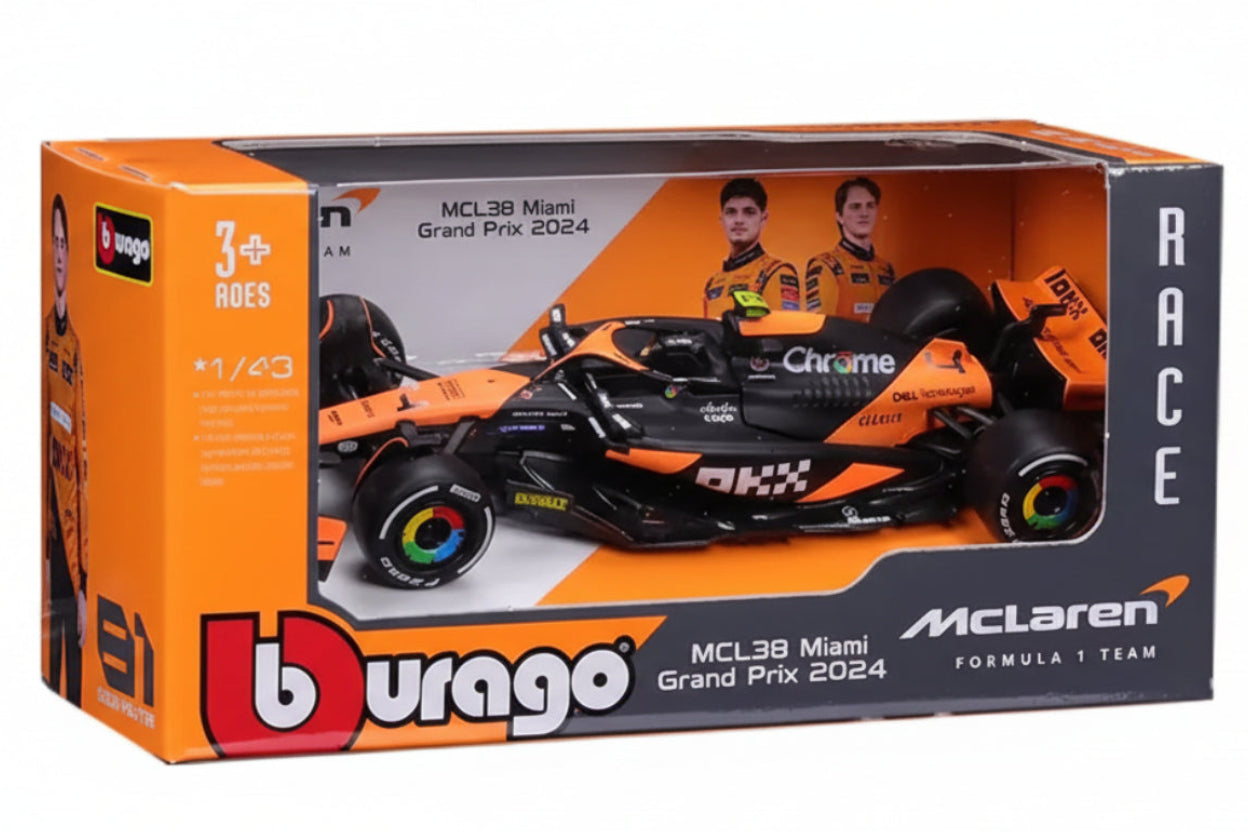 F1 Lando Norris Miami Grand Prix Racing Car McLaren MCL38 Miami Grand Prix Collection #4 1:43 Diecast