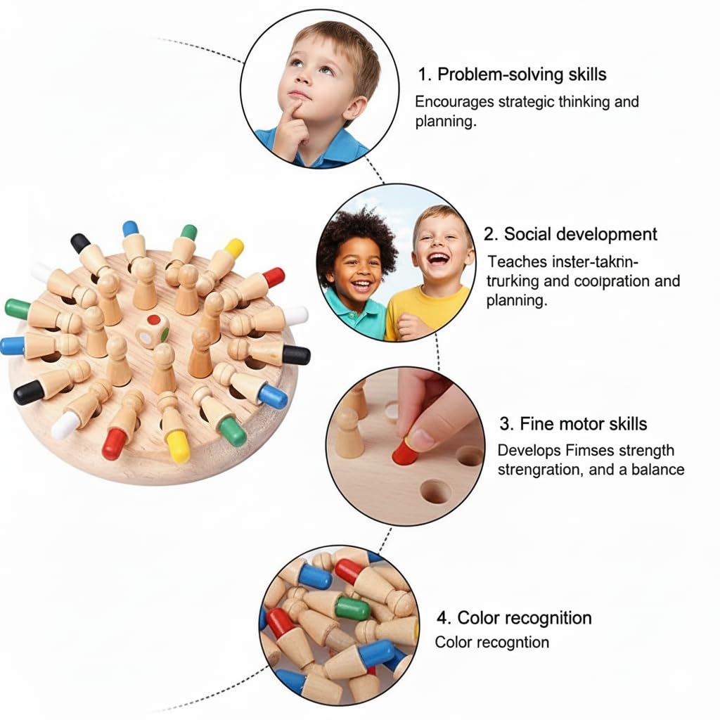 Wooden Memory Chess Game Brain-Boosting | Fun Learning Gift for Boys & Girls