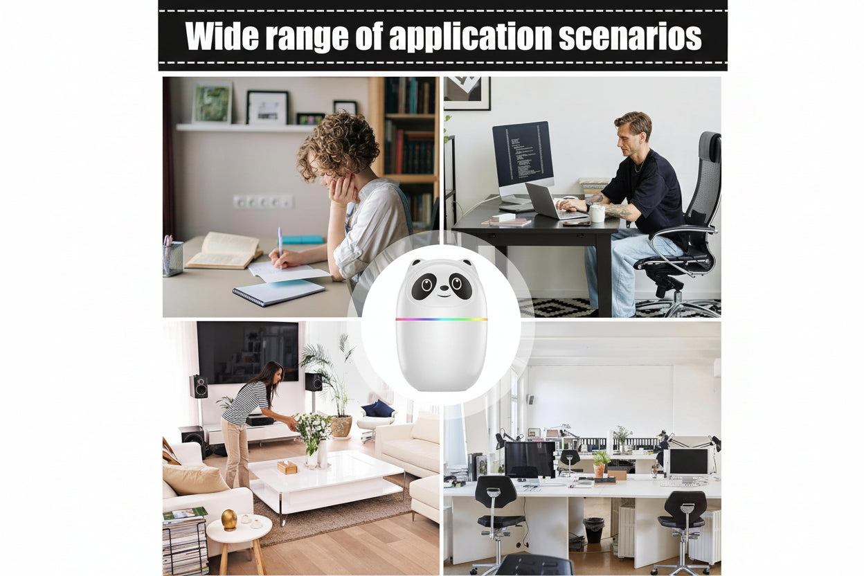 Mini Panda Cool Mist Humidifier Portable Desk Diffuser 2 Mist Spray Modes Humidifier with LED Night Light