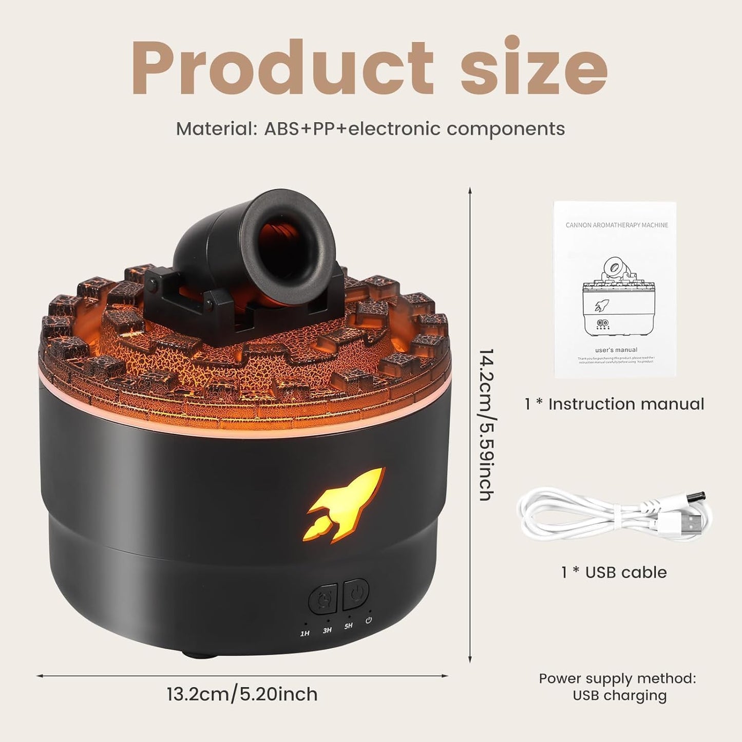 Cannon Blast Ring Humidifier Aromatherapy Diffuser with 7 Colors LED Light and Timer