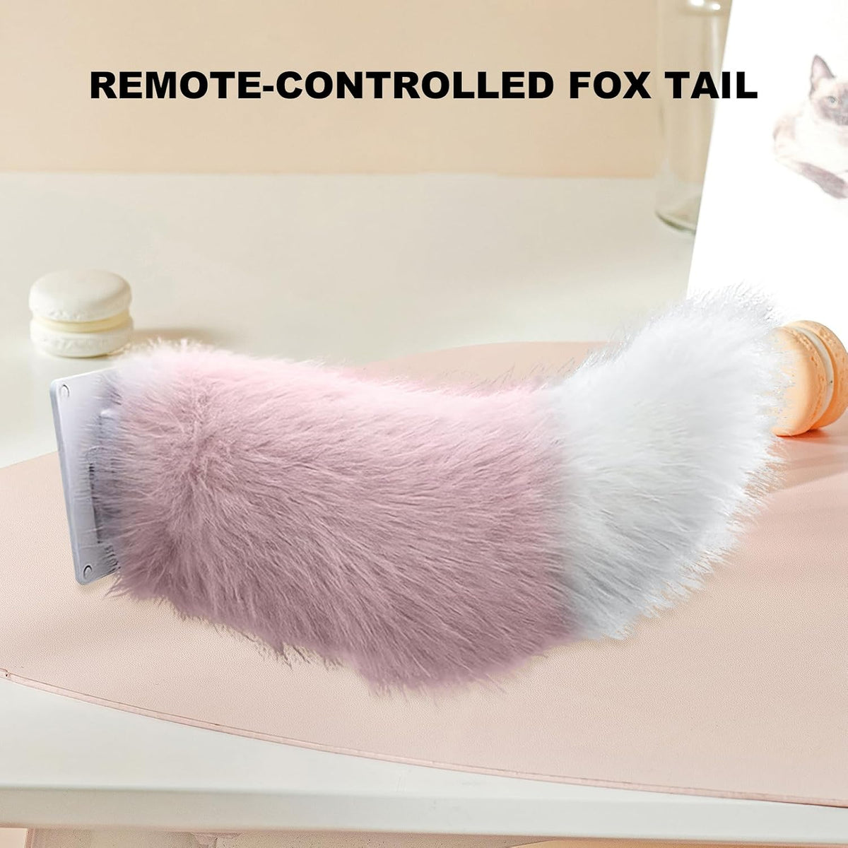 Funny Electric Furry Kitty Moving Tail Rechargeable With Remote Control Cute Funny Auto Decor Accessory