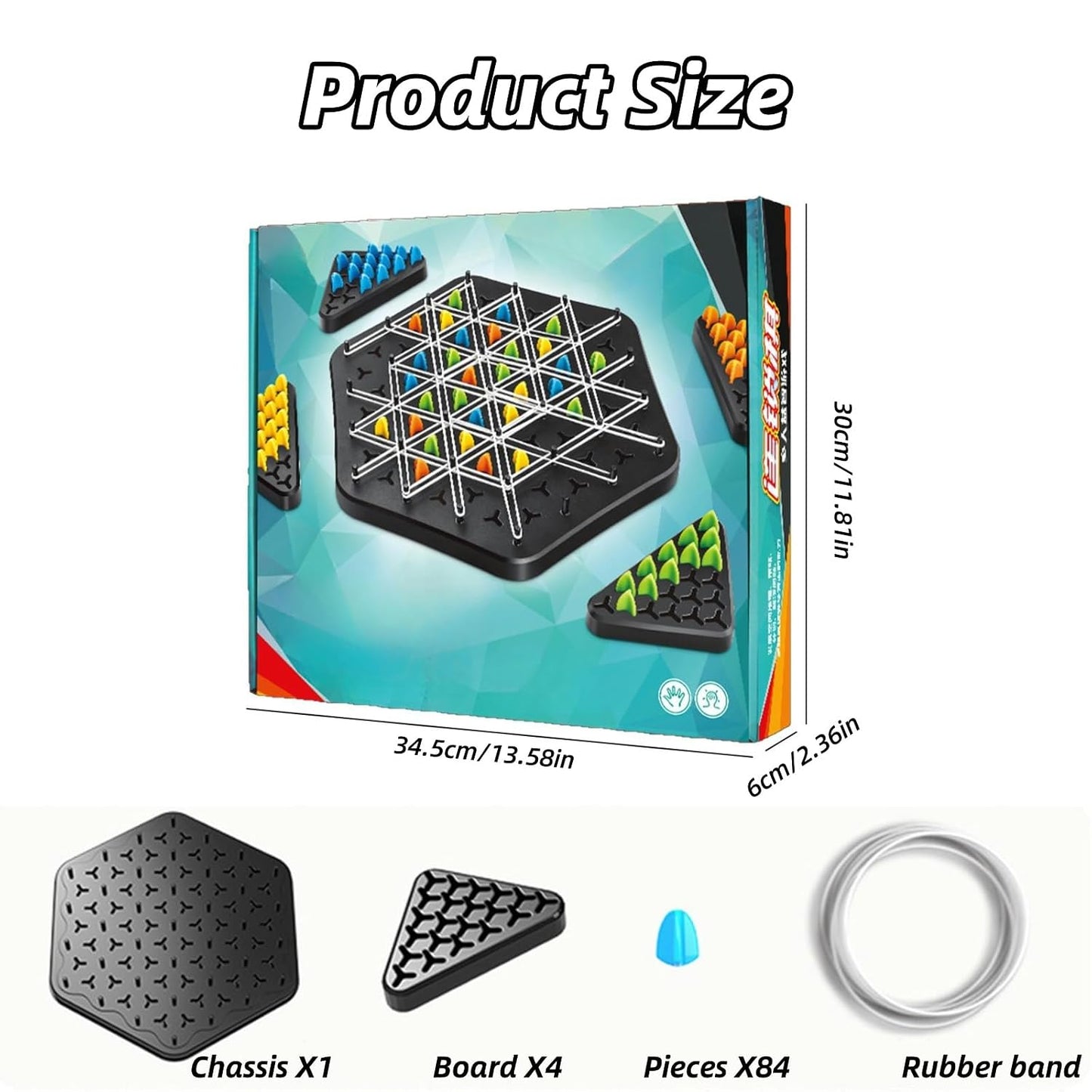 Chain Triangle Chess Game Triggle Rubber Band Game for Kids & Adults, Fun Family Board Game, Brain Teaser Puzzle, Interactive Chess Set for 2-4 Players