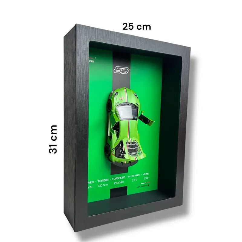 Premium 3D Green Car Wooden Frame Wall Art Diecast Model Metal Car Interactive Wall Decor with Openable Doors, Pull Back Display Car