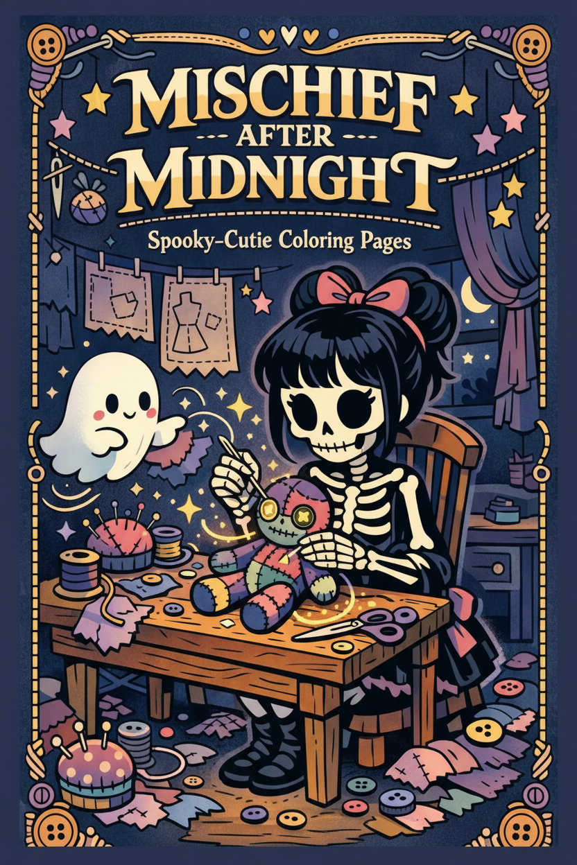 MISCHIEF AFTER MIDNIGHT - Spooky Cutie Coloring Book, Cozy Gothic Coloring Pages