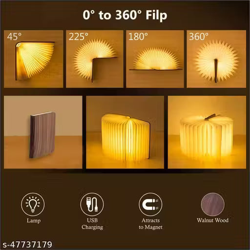 Book Lamp Rechargeable LED Book Night Lamp| Portable Reading Lamp | (Walnut Wood)