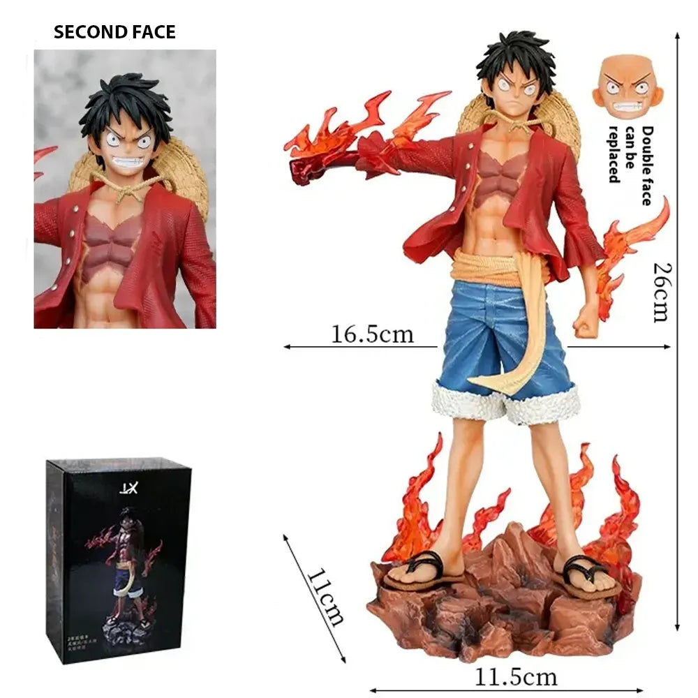 One Piece : Luffy Flame Standing Action Figure - 26cm Dual Face With Blister And Box