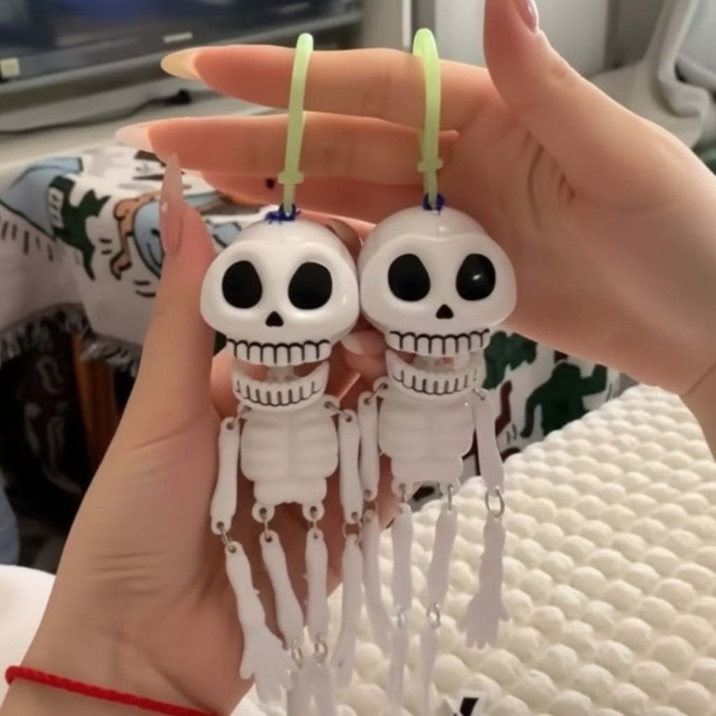 Funny Moving Mouth Skeleton Keychain | Pull String Talking Skull Doll Key Ring, Hanging Car Rear View Mirror Charm