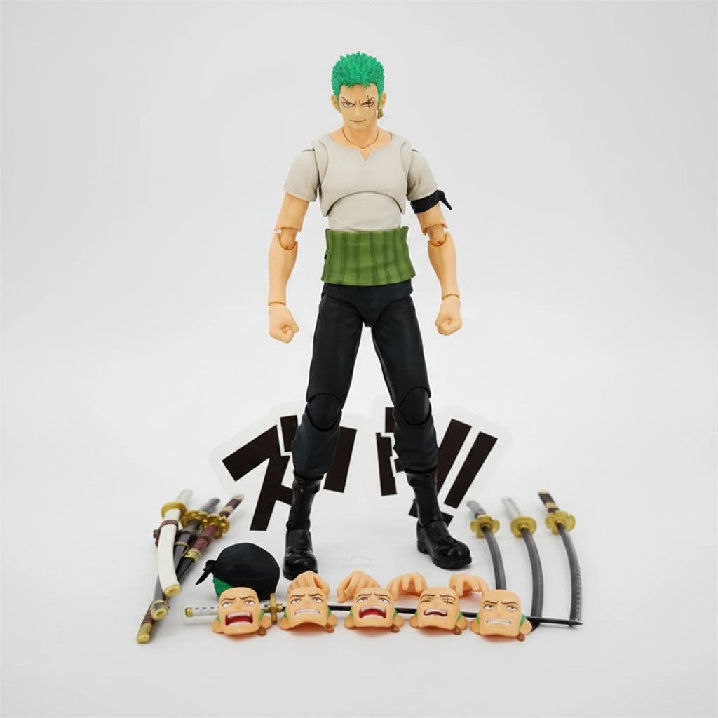 One Piece : Roronoa Zoro Movable Action Figure – Interchangeable Heads & Swords
