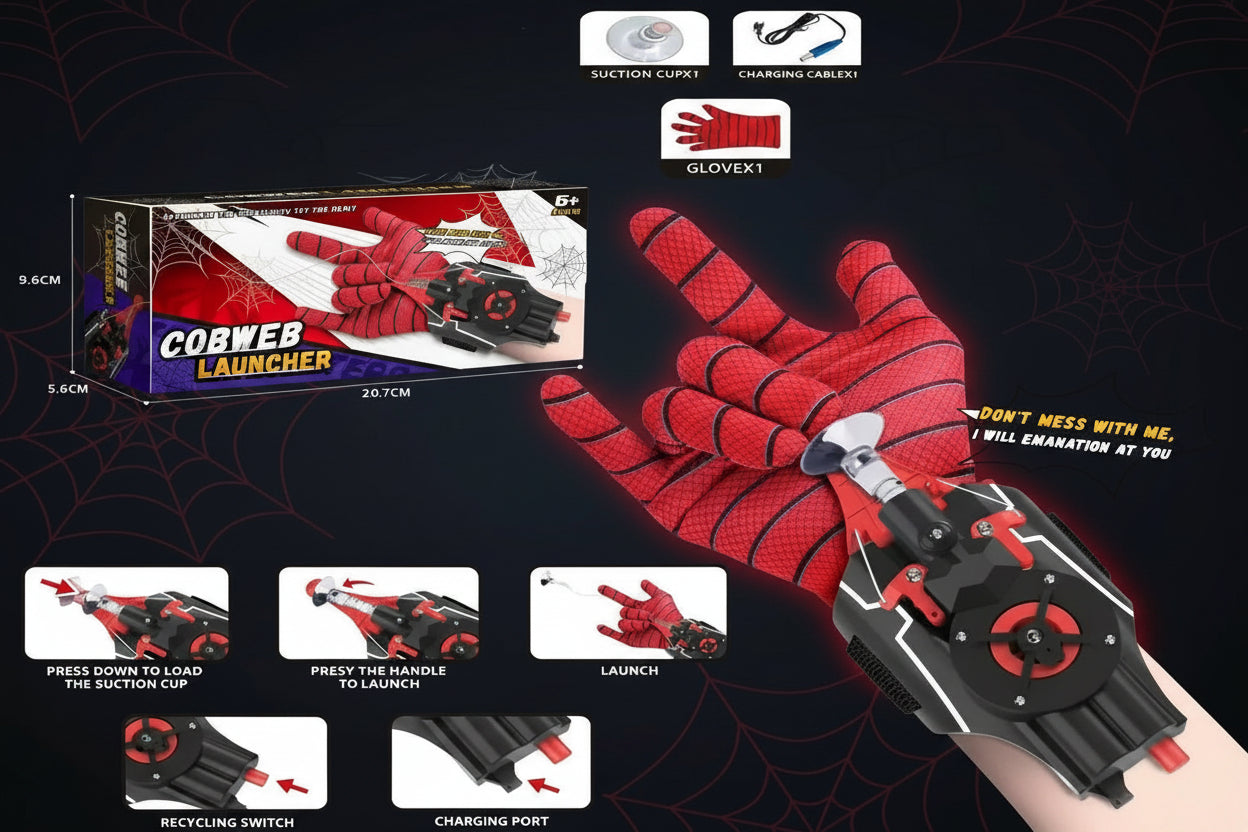 Combat Kit : Spiderman Mask Jaw Motion Activated Blinking Eyes + Spiderman Web Shooter Launcher