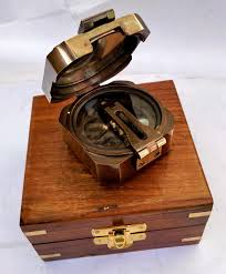 Vintage Brass Compass with Wooden Box