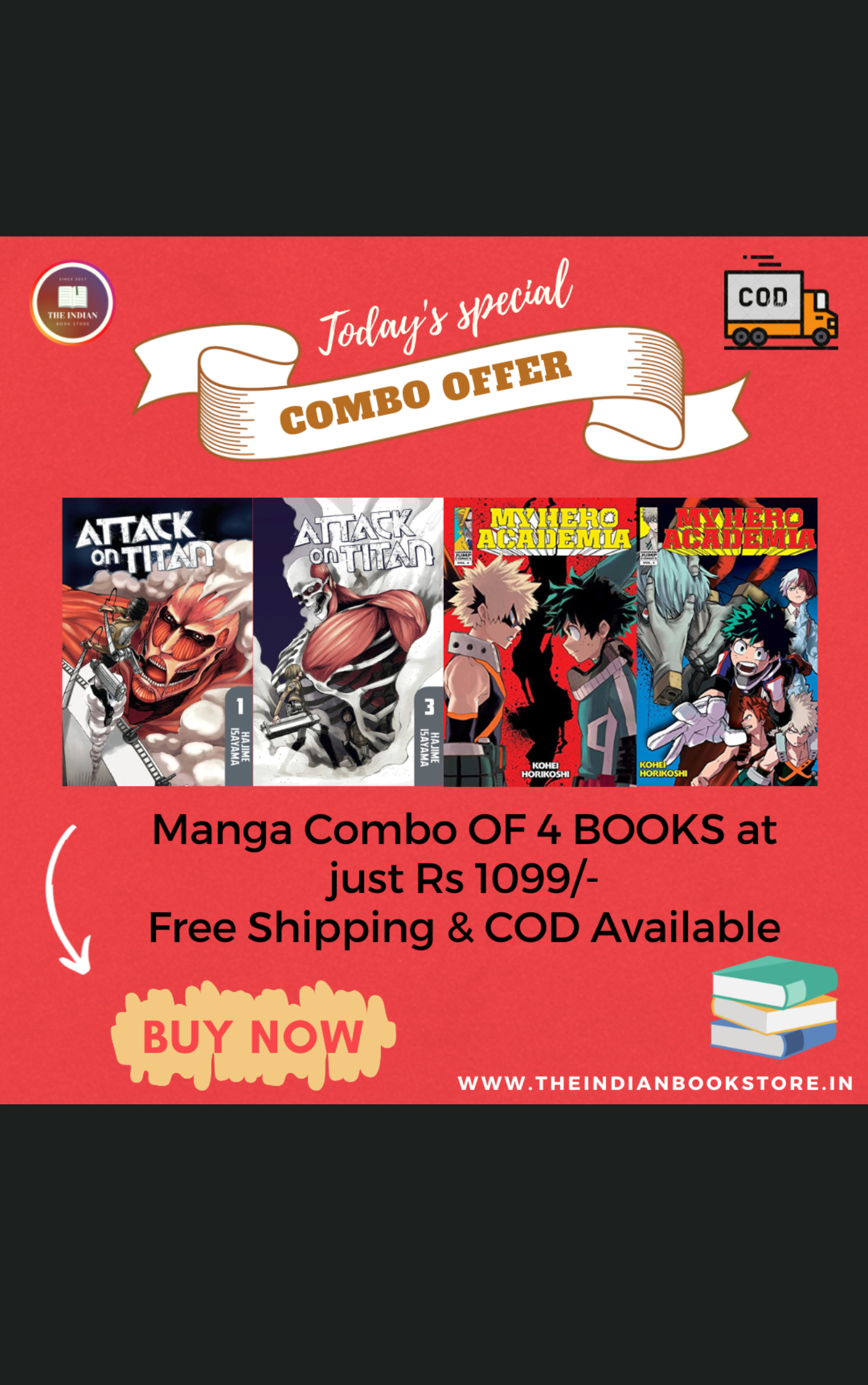 ATTACK ON TITAN X MY HERO ACADEMIA MANGA COMBO : 4 BOOKS