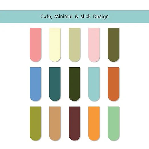 Minimal Magnetic Bookmark for Books, Solid Colours, Set of 15
