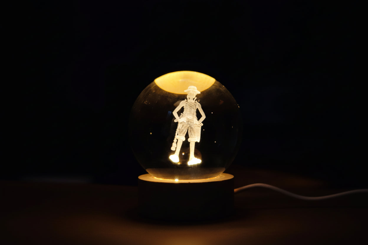 Luffy One Piece 3D Crystal Ball Lamp Night Light - LED Decorative, Home Decor, Birthday Gift for Kids & Anime Lovers