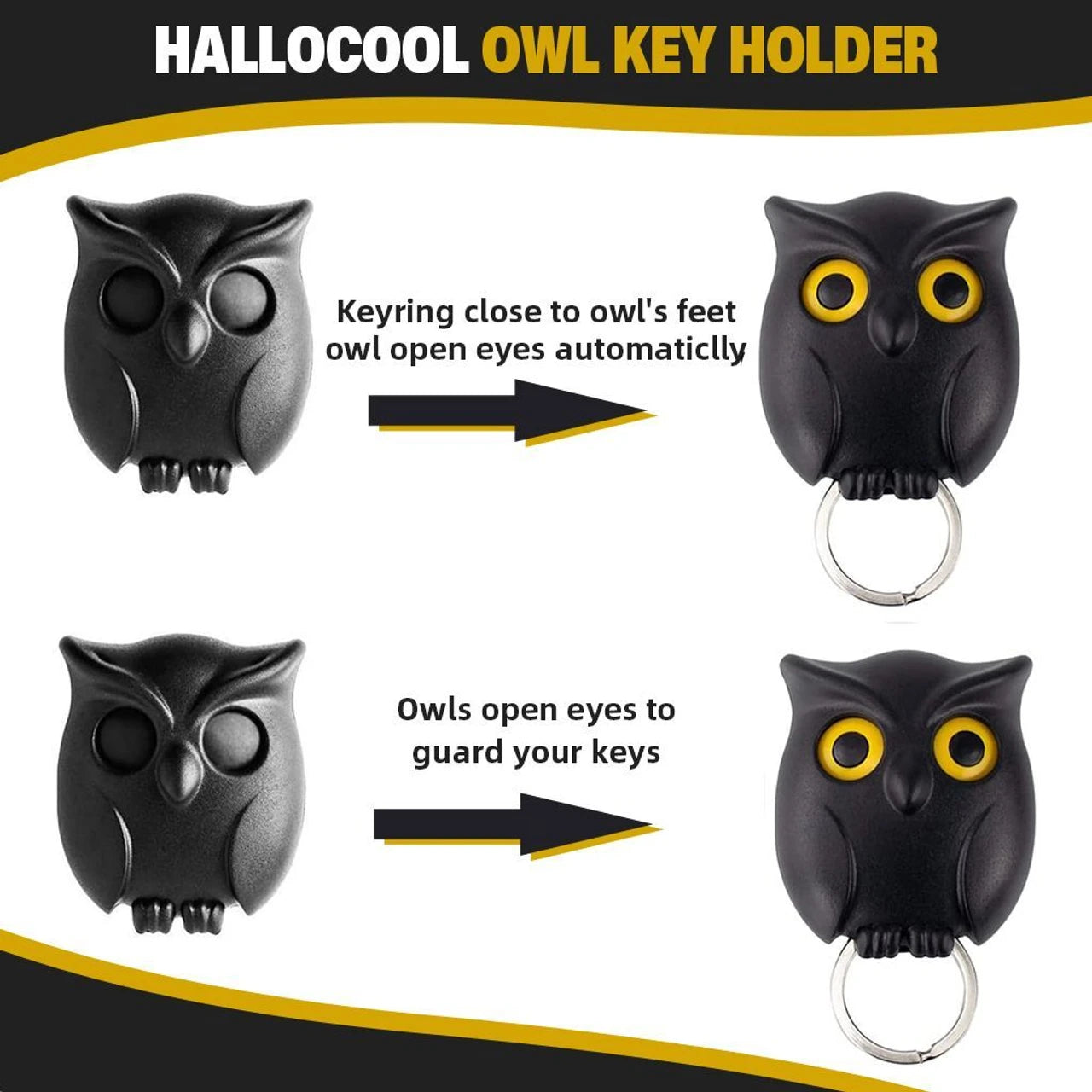 Cute Owl Magnetic Key Holder, Automatic Open Close Eyes Creative Key Hanger Holder