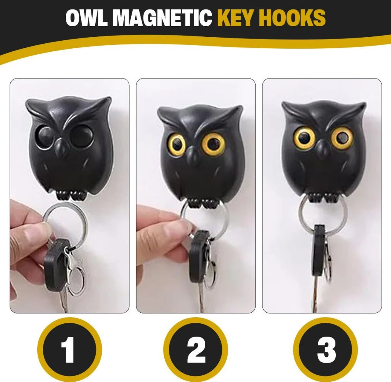 Cute Owl Magnetic Key Holder, Automatic Open Close Eyes Creative Key Hanger Holder