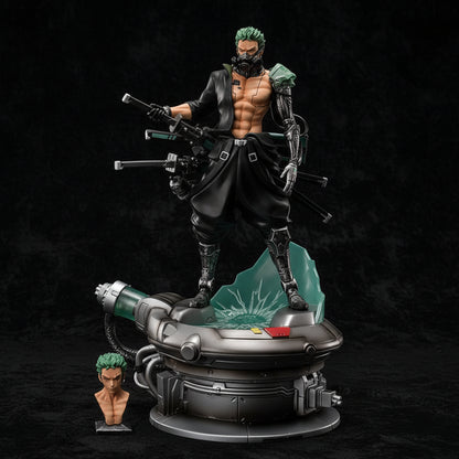 Zoro Cyberpunk Futuristic Samurai with Dual Head & Mechanical Base Premium Figure 42cm