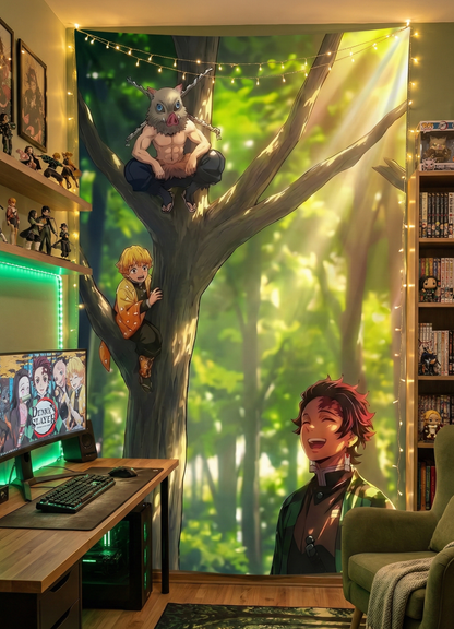 Inosuke,Zenitsu,Tanjiro Demon Slayer anime Tapestry for Home Bedroom Living Room (Multicolor) 2.0
