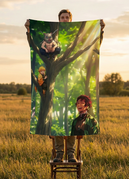 Inosuke,Zenitsu,Tanjiro Demon Slayer anime Tapestry for Home Bedroom Living Room (Multicolor) 2.0
