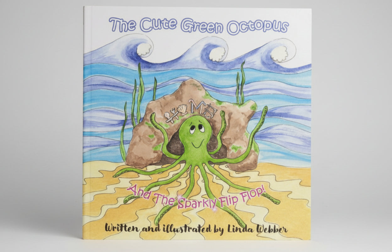 The Cute Green Octopus! And the sparkly flip flop! By Linda Webber