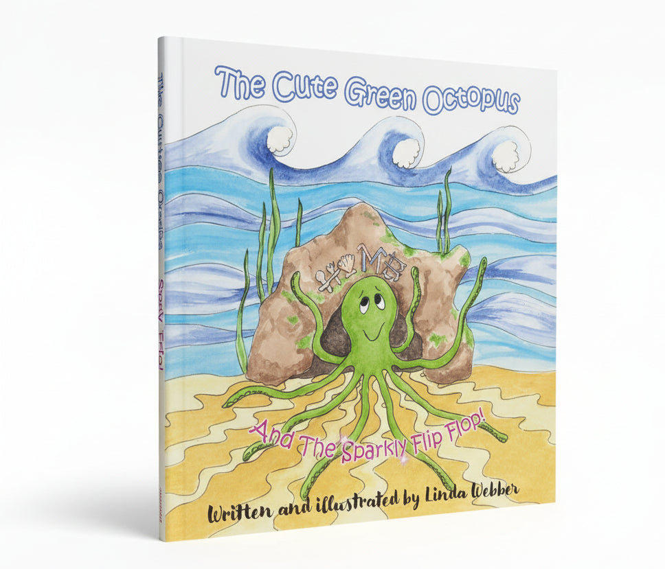 The Cute Green Octopus! And the sparkly flip flop! By Linda Webber