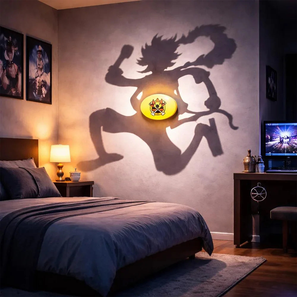 Luffy Shadow Wall Lamp One Piece Anime 3D LED Illusion Night Light, USB Powered,Touch Control