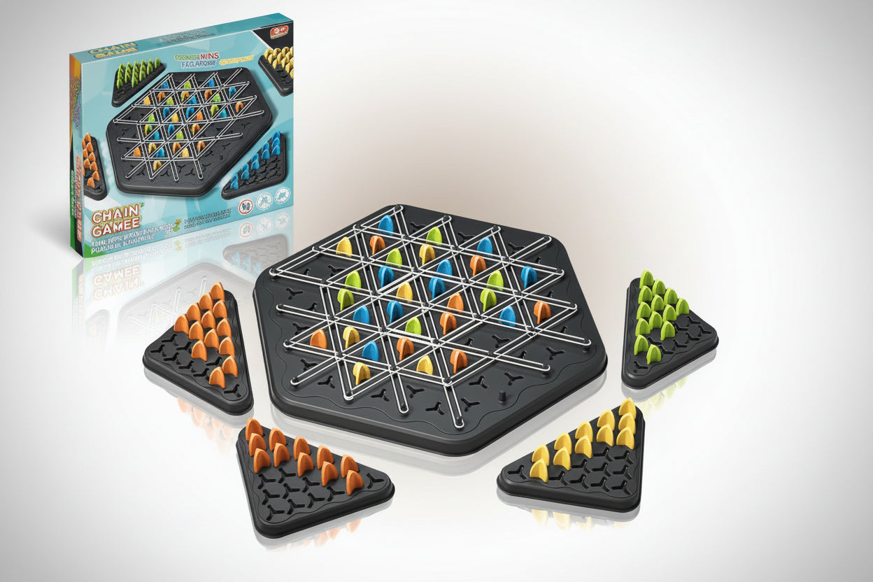 Chain Triangle Chess Game Triggle Rubber Band Game for Kids & Adults, Fun Family Board Game, Brain Teaser Puzzle, Interactive Chess Set for 2-4 Players