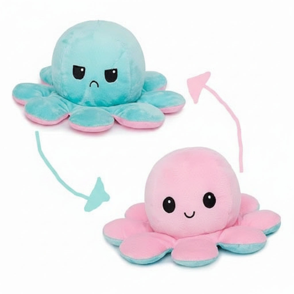Reversible Octopus Plush Toy, Double-Sided Mood Flip Soft Stuffed Toy