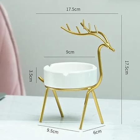 Deer Style Ceramic Ashtray With Golden Metal Stand