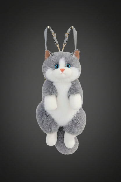 Cute Kitty Grey Furry Backpack and Shoulder Bag