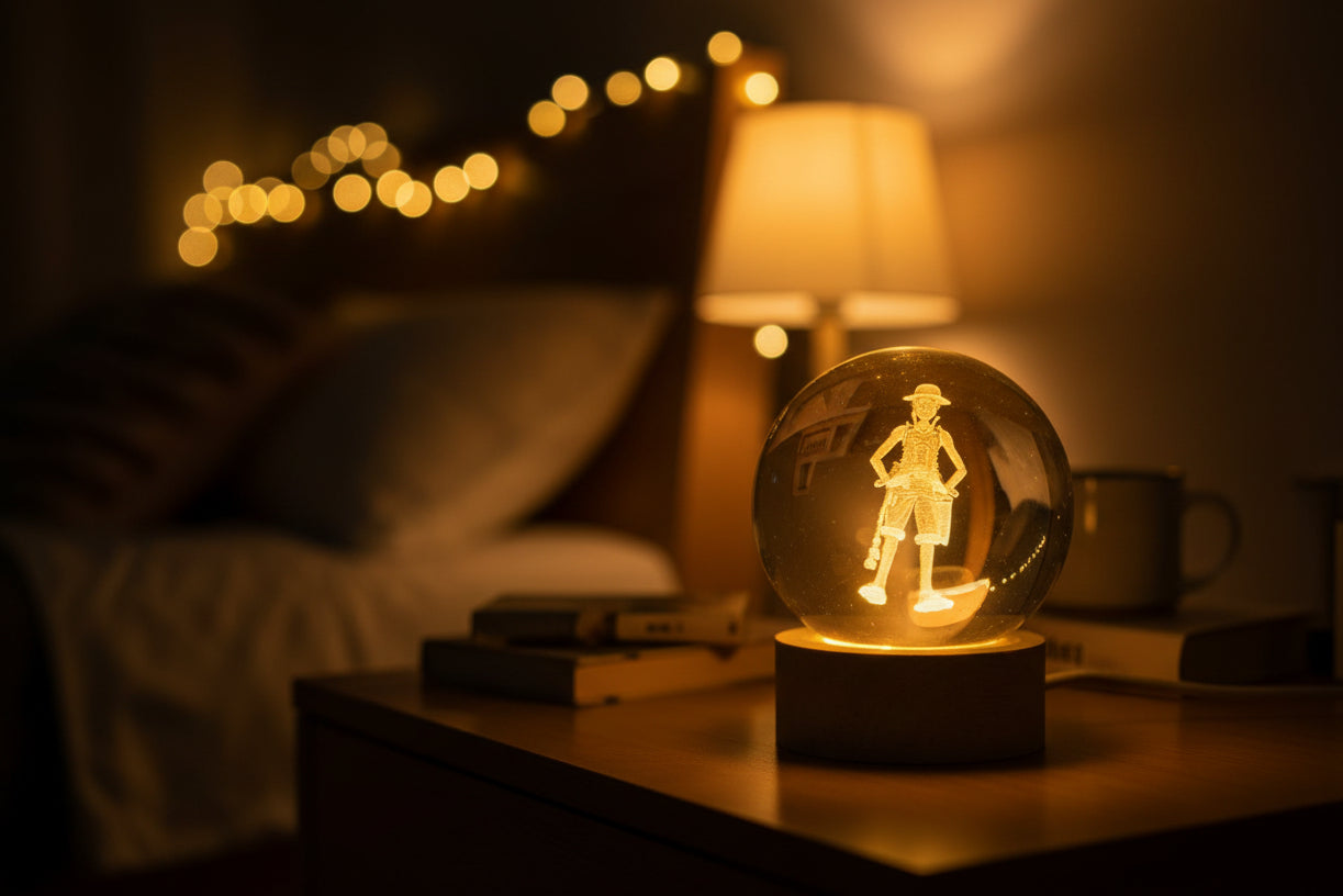 Luffy One Piece 3D Crystal Ball Lamp Night Light - LED Decorative, Home Decor, Birthday Gift for Kids & Anime Lovers