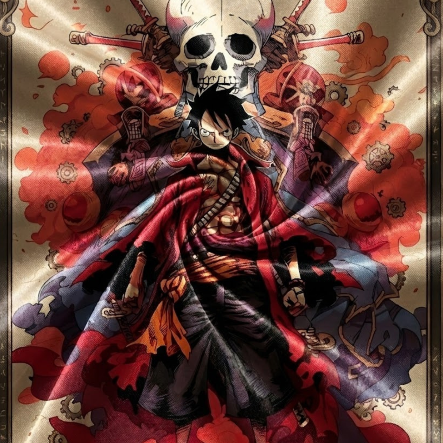 Monkey D. Luffy Skull Emblem – One Piece Style Wall Tapestry Home Bedroom Living Room (Multicolor)
