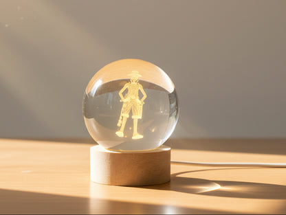 Luffy One Piece 3D Crystal Ball Lamp Night Light - LED Decorative, Home Decor, Birthday Gift for Kids & Anime Lovers