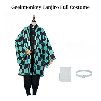 Demon Slayer Tanjiro Cosplay Full Set | Kimono Cloak with Black Suit and Belt