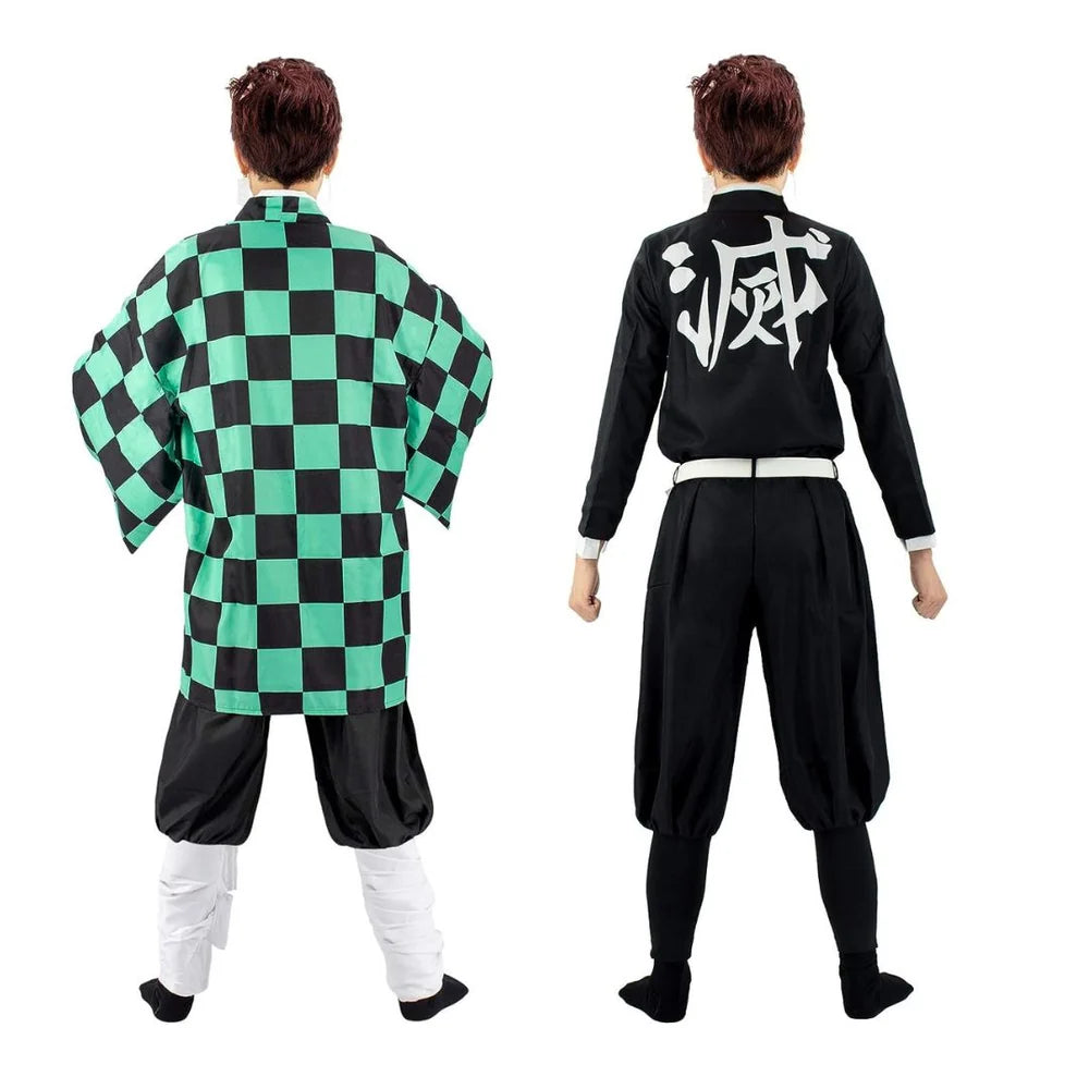 Demon Slayer Tanjiro Cosplay Full Set | Kimono Cloak with Black Suit and Belt