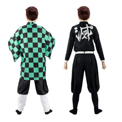 Demon Slayer Tanjiro Cosplay Full Set | Kimono Cloak with Black Suit and Belt