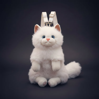 White Kitty Soft Faux Fur Backpack and Shoulder Bag with Adjustable Straps