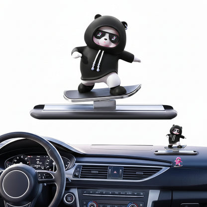 Skateboarding Cute Panda Auto Sliding Motion Decor, Cool Sliding Car Dashboard Figurines