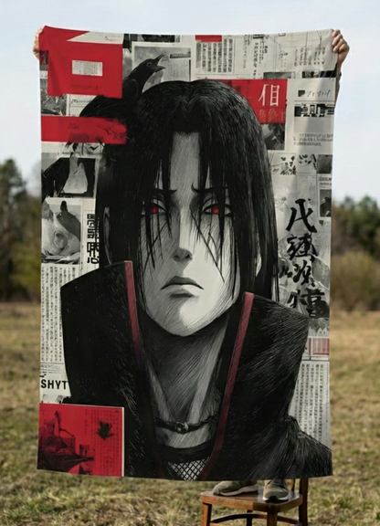 Itachi Uchiha | Dark anime red-eyed ninja wall tapestry black and red theme