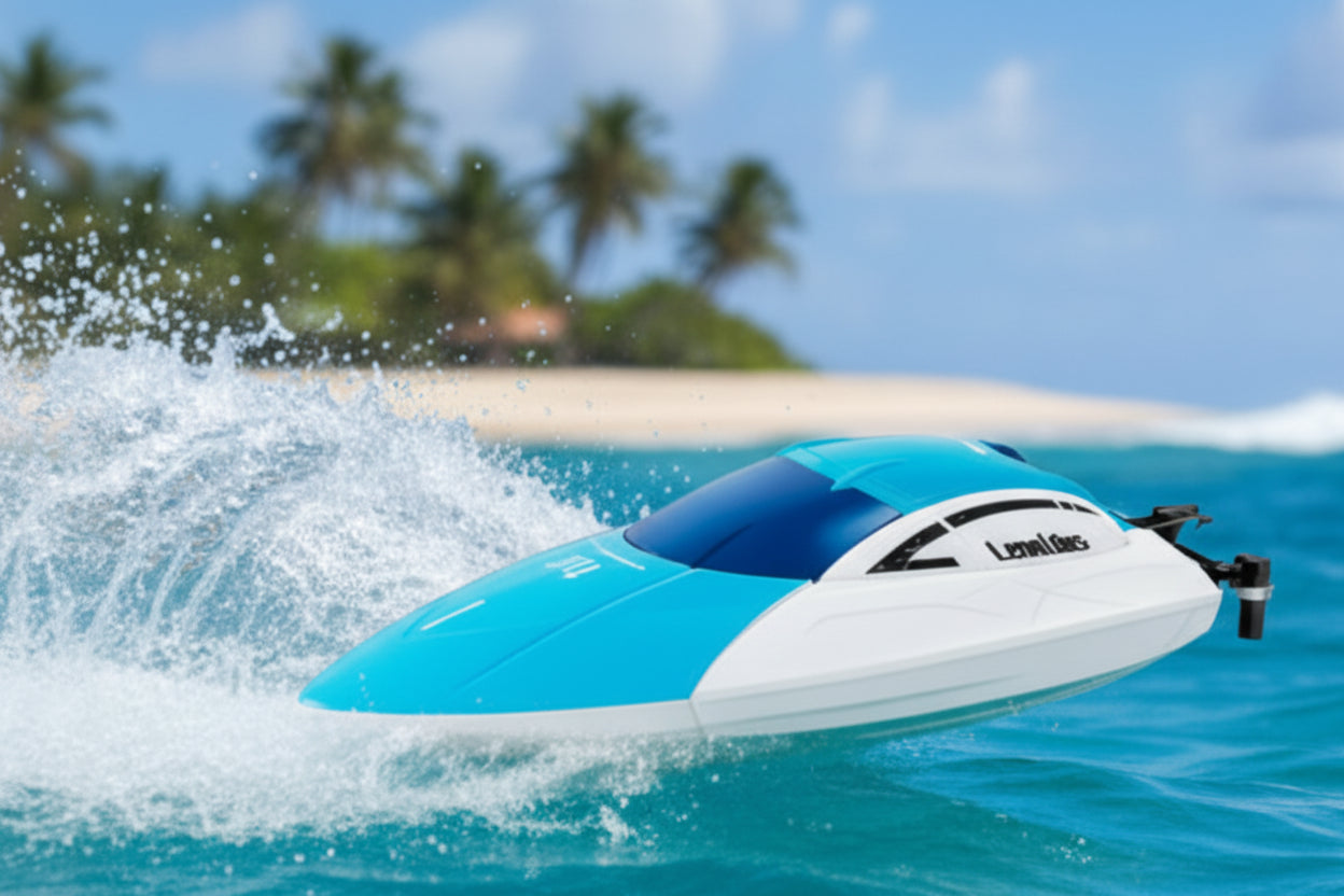 RC Speed Boat for Pools and Lakes 4 Channel 2.4GHZ Remote Control, and Rechargeable Boat Battery