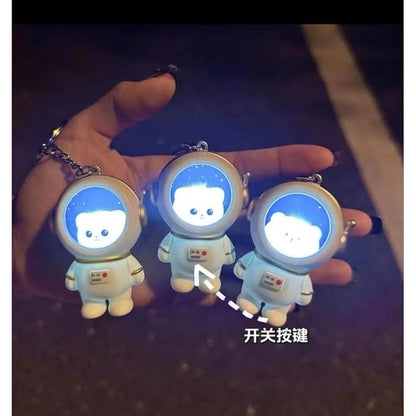 Cute Astro Bear Light-Up Backpack Keychain - White