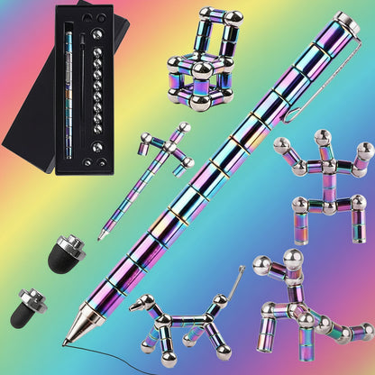 MagMorfex Multi-Color Magnetic Toy Pen, Deformable Fidget Pen with Steel magnetic Balls, Creative DIY Building Stress Relief Ballpoint Pen & Touchscreen Stylus, Cool Tech Gadget Gift for Boys & Girls