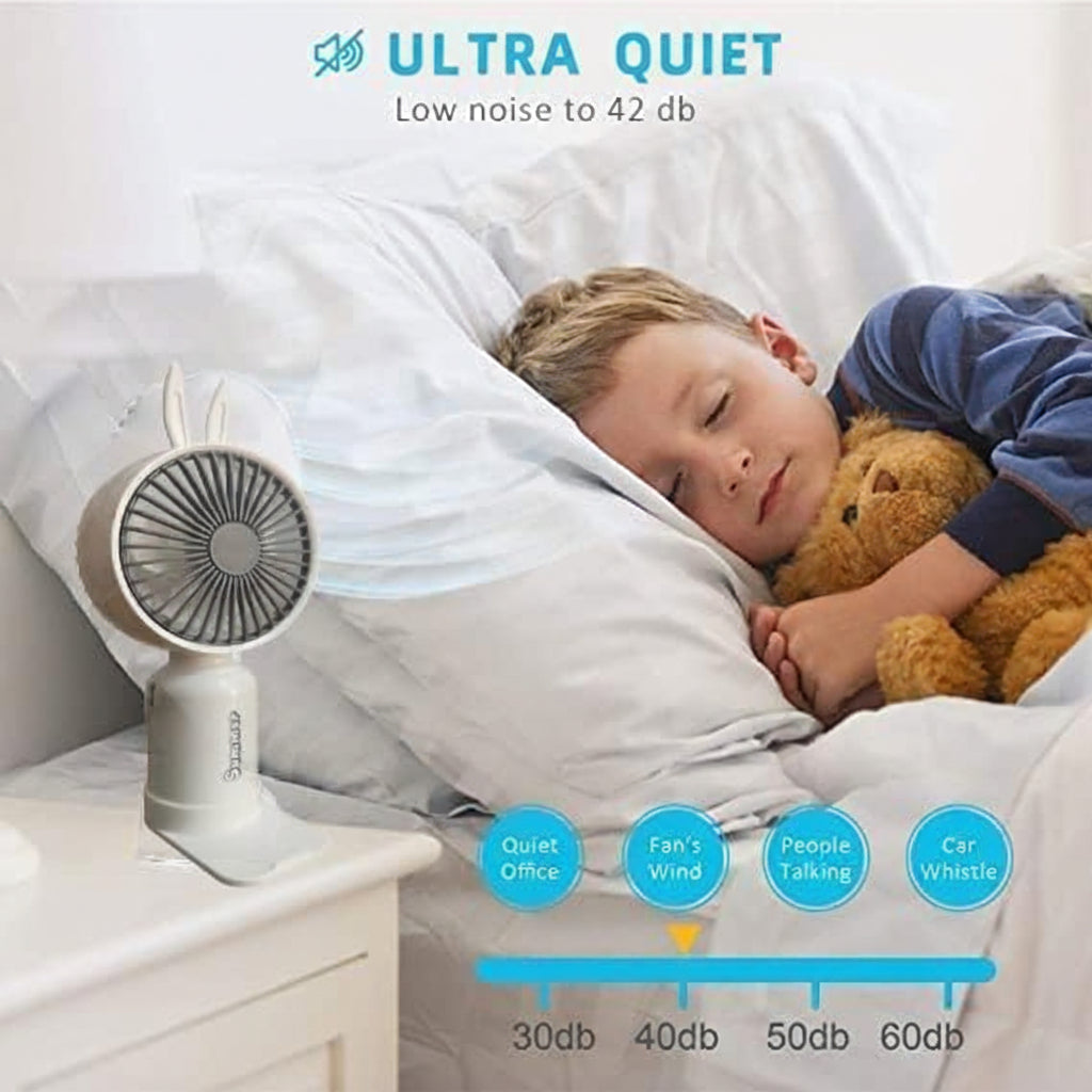 Mini Portable Handheld Fan with Base come with 2 Speed Mod 7 Different Light Use For Office/Market/Travel 1hr Bettery Backup