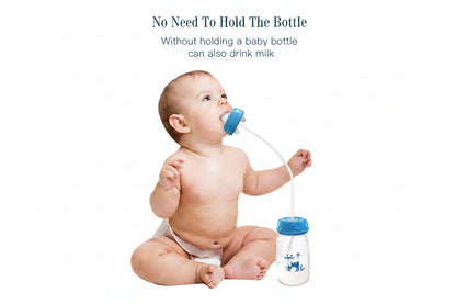 Hands-Free Anti-Colic Milk Feeding Bottle, 240ml Silicone Adjustable Leakproof Baby Milk Bottle with Straw and Fast Flow Nipple