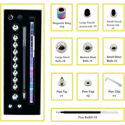 MagMorfex Multi-Color Magnetic Toy Pen, Deformable Fidget Pen with Steel magnetic Balls, Creative DIY Building Stress Relief Ballpoint Pen & Touchscreen Stylus, Cool Tech Gadget Gift for Boys & Girls