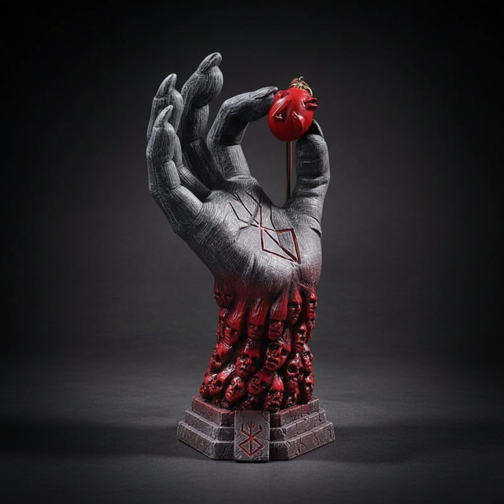 The "Hand of God" Berserk with Behelit Egg King Necklace Sculpture Desk Decor Figure